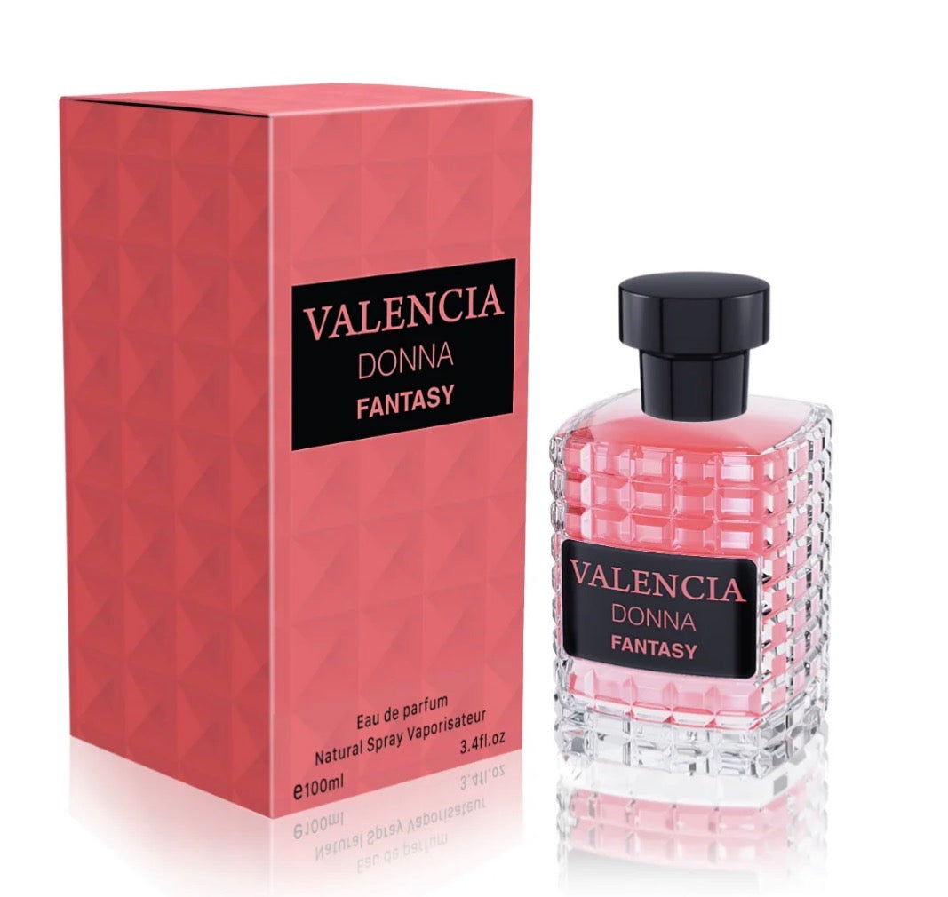 Valencia Donna Fantasy for Women Eau de Parfum 100mL bottle and packaging